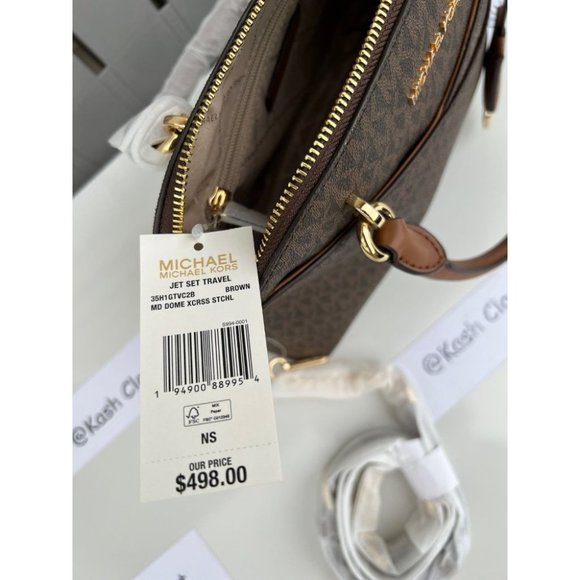 Michael Kors MK Jet Set Medium Logo Dome Satchel Handbag | Purse | Bag - Brown - Picture 10 of 12
